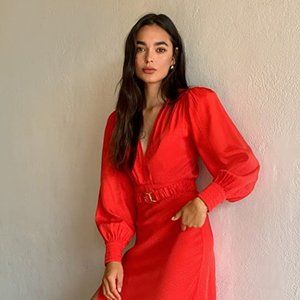 RONNY KOBO Estelle wrap-effect satin-jacquard midi dress